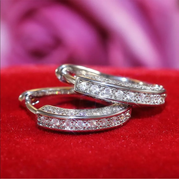 New 925 Silver/ Gold Hoop Earrings Cubic Zirconia Jewelry - Picture 5 of 6